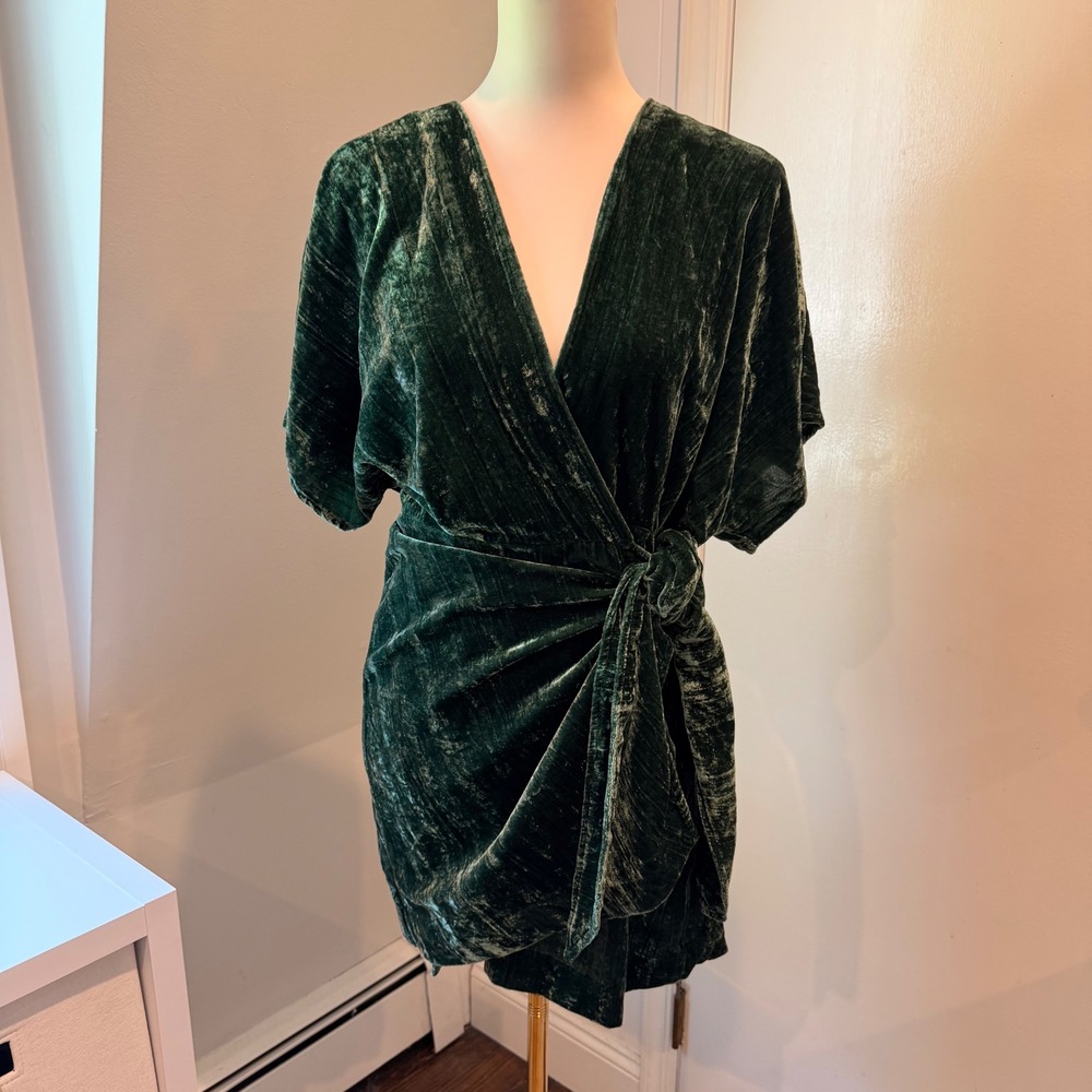 & Other Stories Green Stockholm Atelier Velvet Wrap Dress Side Tie | Size 8